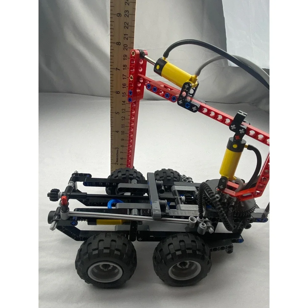 Vintage LEGO Technic Pneumatic Crane Truck Chassis Red Black Yellow 8460 8431